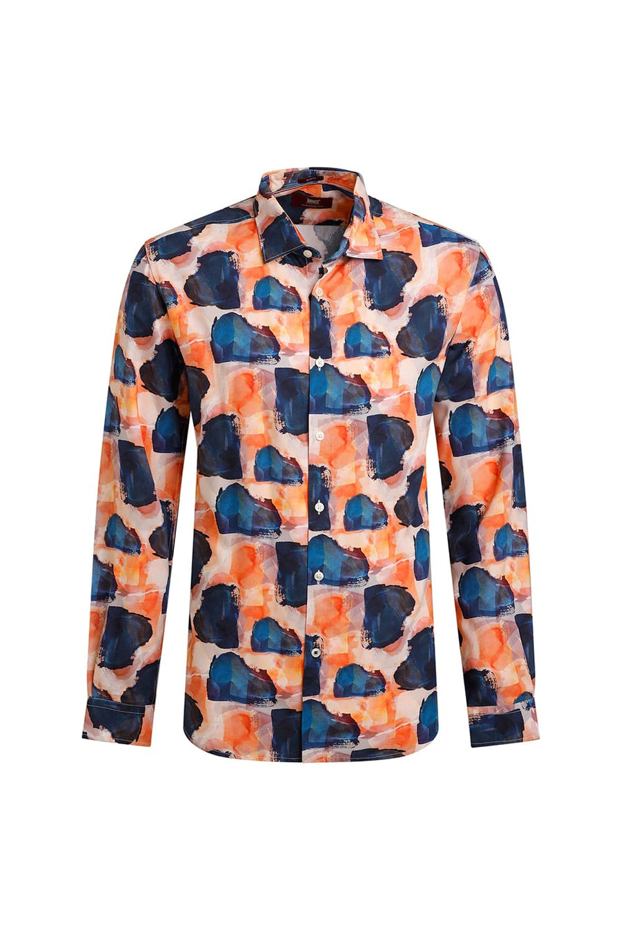 BASICS SLIM FIT ORANGE NIGHTS VISCOSE DIGITAL PRINTED SHIRT