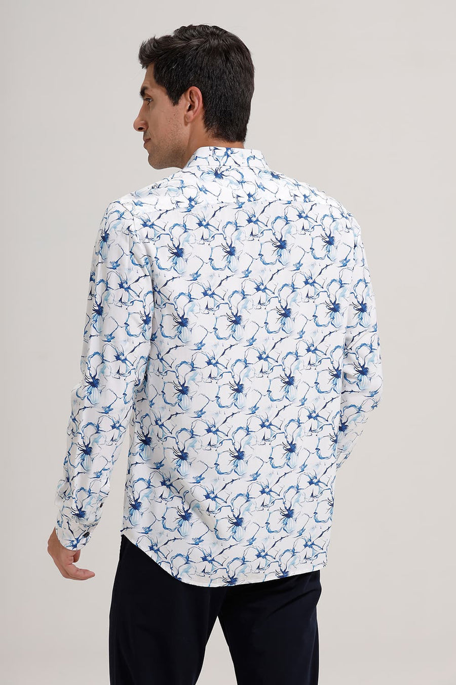 BASICS SLIM FIT GALAXY BLUE VISCOSE DIGITAL PRINTED SHIRT