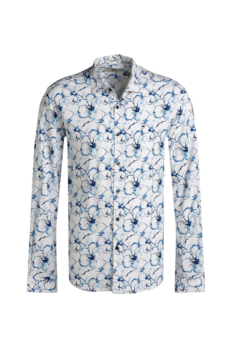 BASICS SLIM FIT GALAXY BLUE VISCOSE DIGITAL PRINTED SHIRT