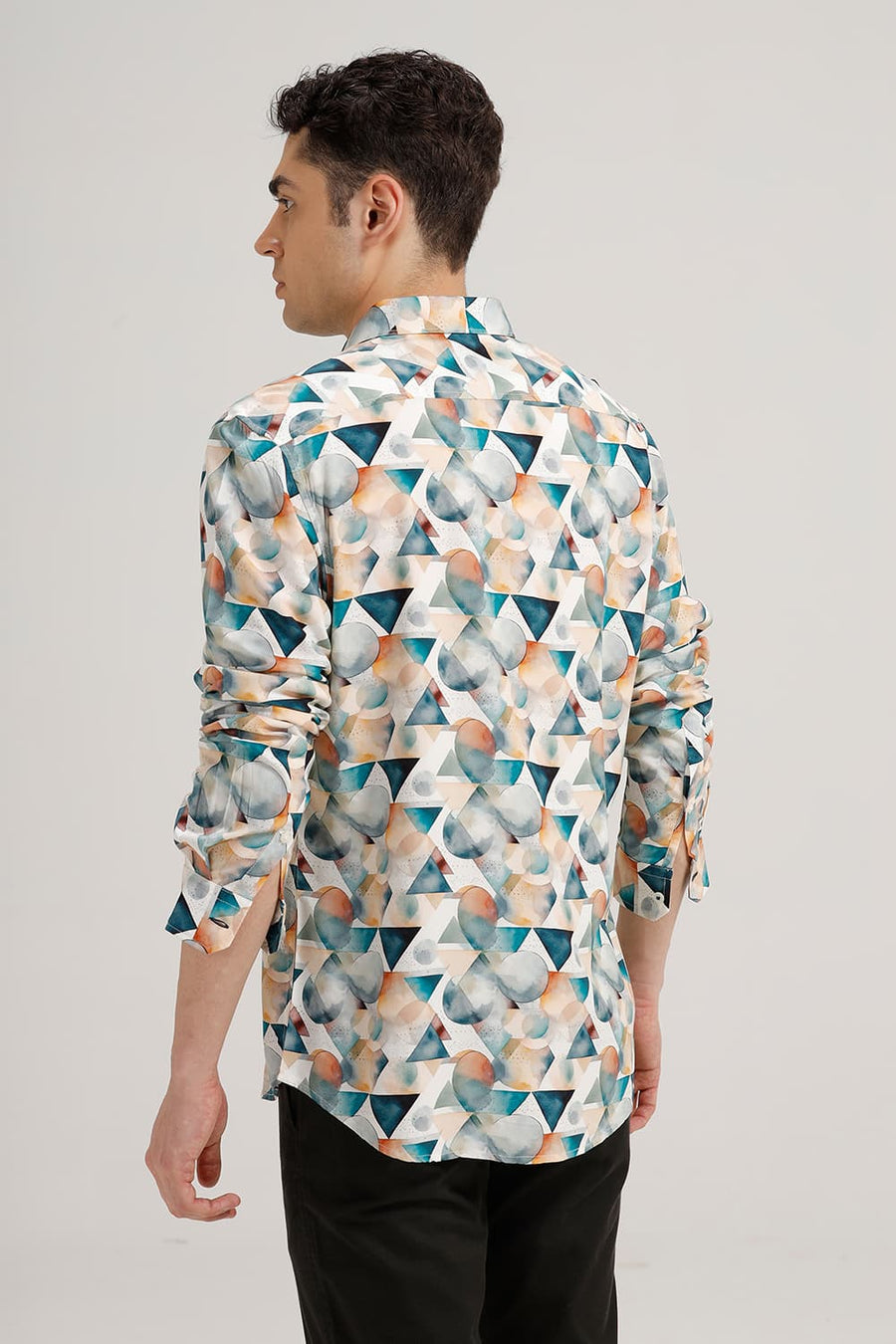 BASICS SLIM FIT STARGAZER BLUE VISCOSE DIGITAL PRINTED SHIRT
