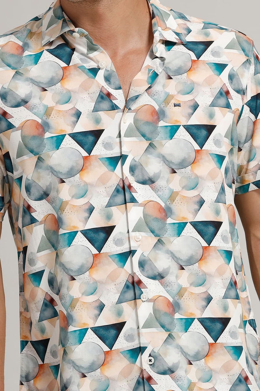 BASICS SLIM FIT STARGAZER BLUE VISCOSE DIGITAL PRINTED HALFSLEEVES SHIRT