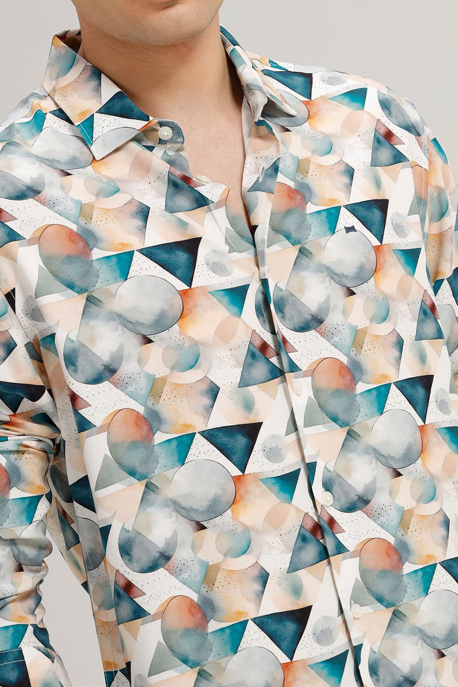 BASICS SLIM FIT STARGAZER BLUE VISCOSE DIGITAL PRINTED SHIRT