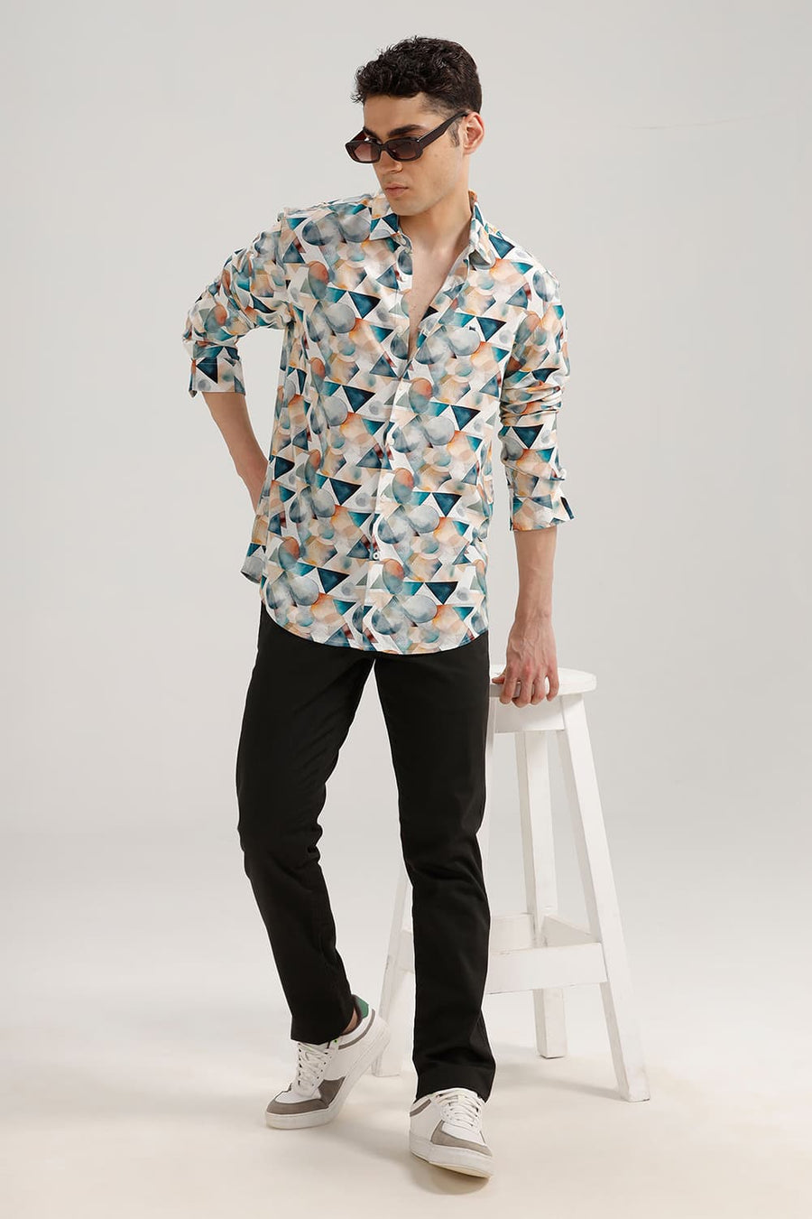 BASICS SLIM FIT STARGAZER BLUE VISCOSE DIGITAL PRINTED SHIRT