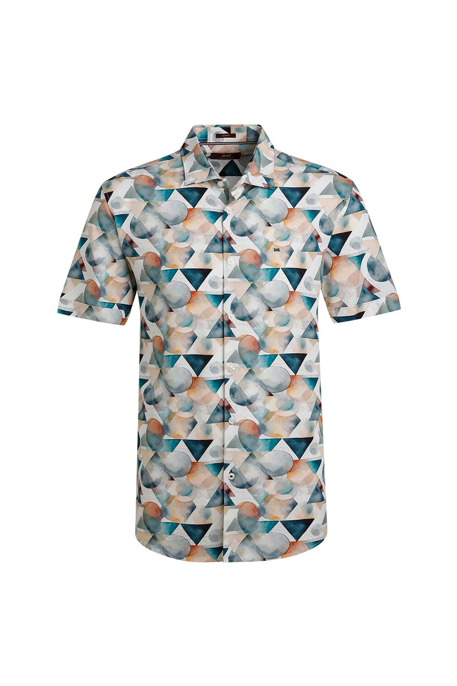 BASICS SLIM FIT STARGAZER BLUE VISCOSE DIGITAL PRINTED HALFSLEEVES SHIRT