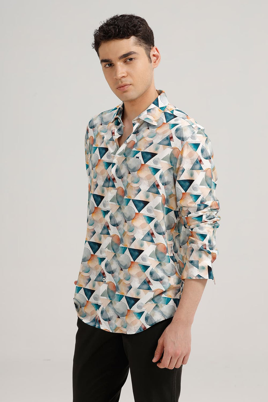 BASICS SLIM FIT STARGAZER BLUE VISCOSE DIGITAL PRINTED SHIRT