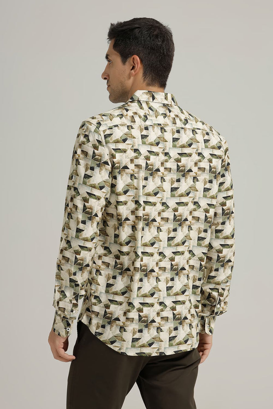 BASICS SLIM FIT INCENCE BEIGE VISCOSE DIGITAL PRINTED SHIRT