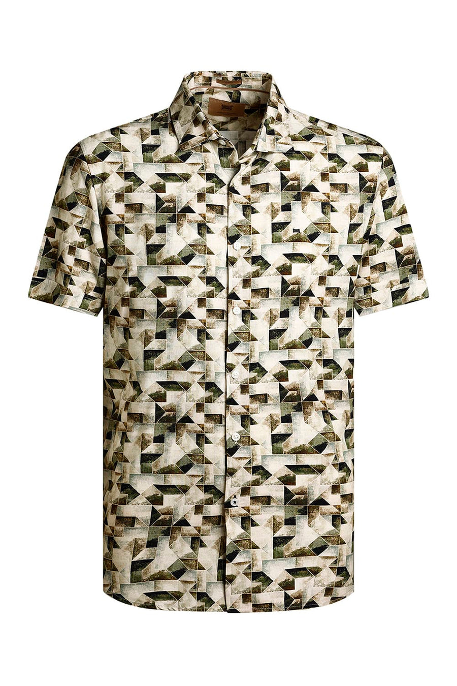 BASICS SLIM FIT INCENCE BEIGE VISCOSE DIGITAL PRINTED HALFSLEEVES SHIRT