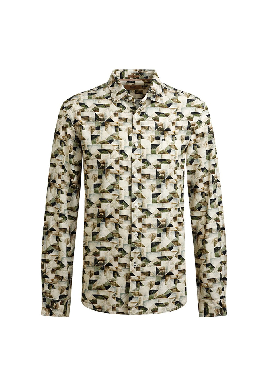 BASICS SLIM FIT INCENCE BEIGE VISCOSE DIGITAL PRINTED SHIRT