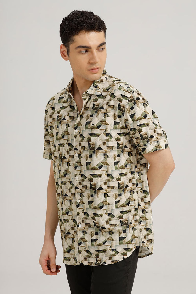 SLIM FIT VISCOSE DIGITAL PRINTED HALFSLEEVES SHIRT