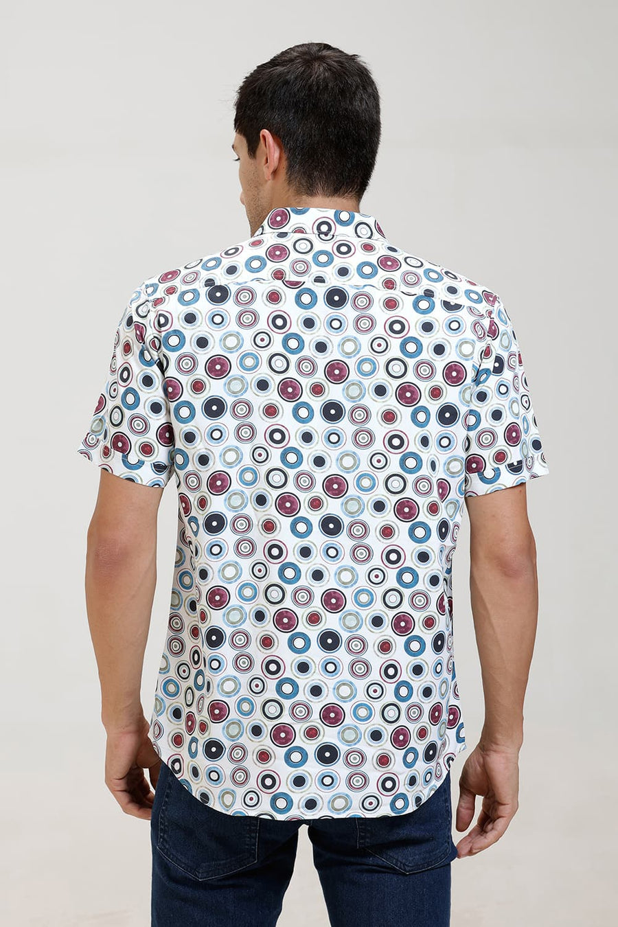 BASICS SLIM FIT BRIGHT WHITE COTTON DIDITAL PRINTED HALFSLEEVES SHIRT