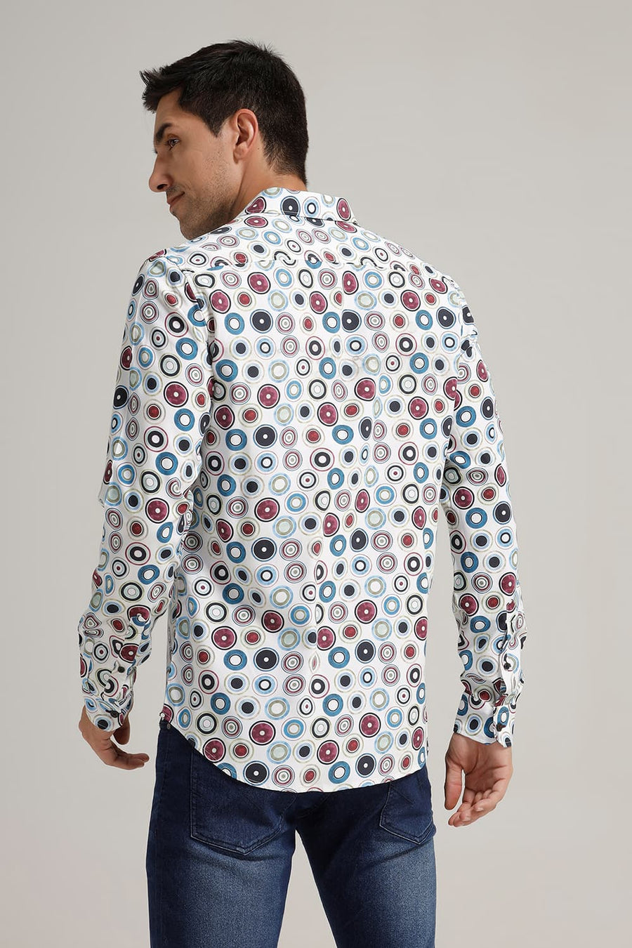 BASICS SLIM FIT BRIGHT WHITE COTTON DIDITAL PRINTED SHIRT