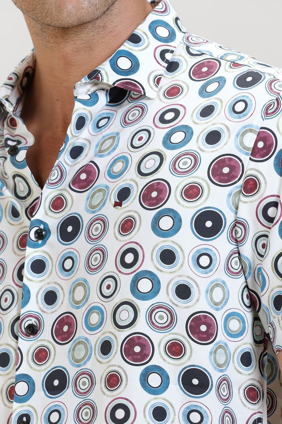 BASICS SLIM FIT BRIGHT WHITE COTTON DIDITAL PRINTED HALFSLEEVES SHIRT