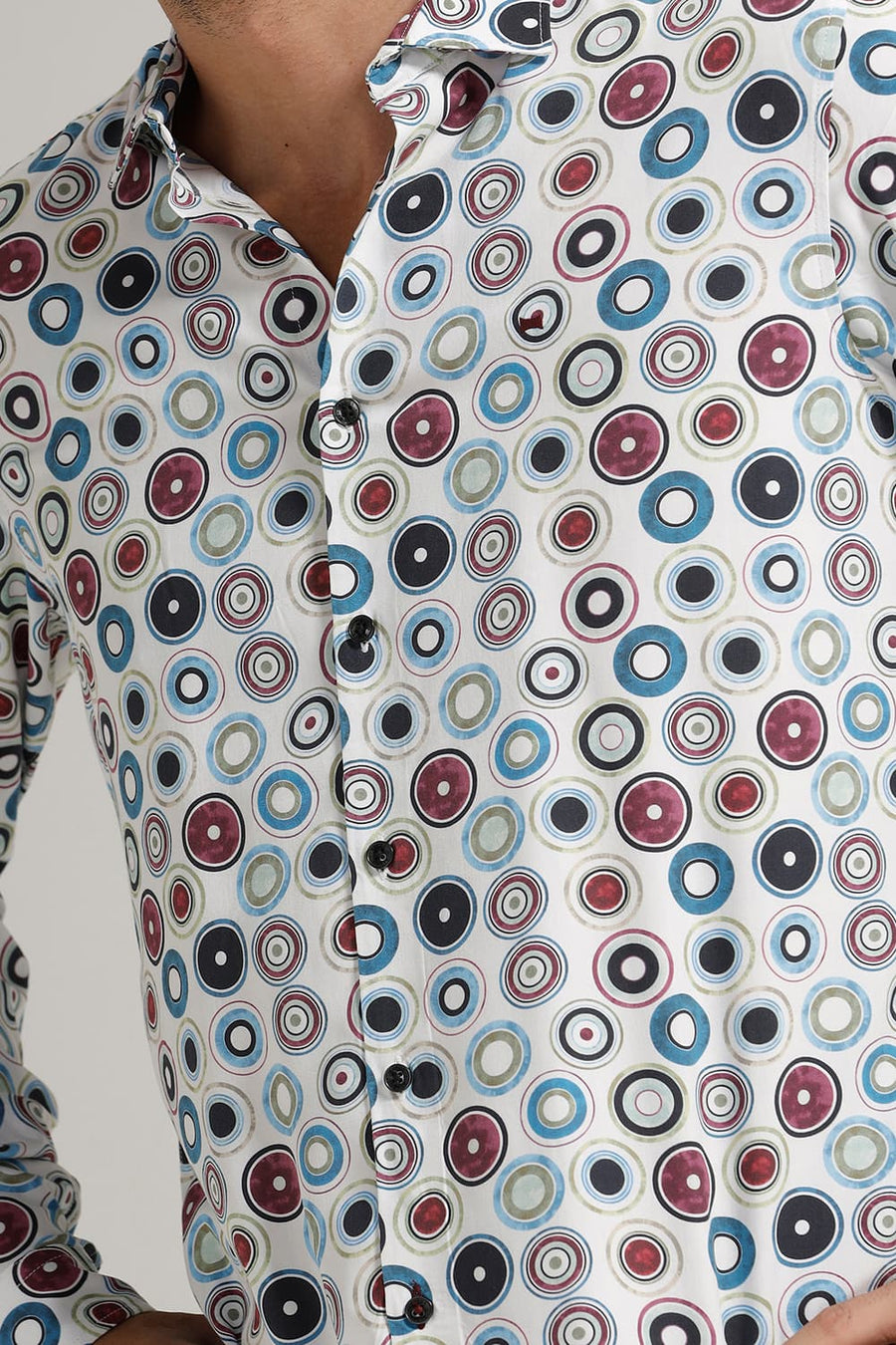 BASICS SLIM FIT BRIGHT WHITE COTTON DIDITAL PRINTED SHIRT