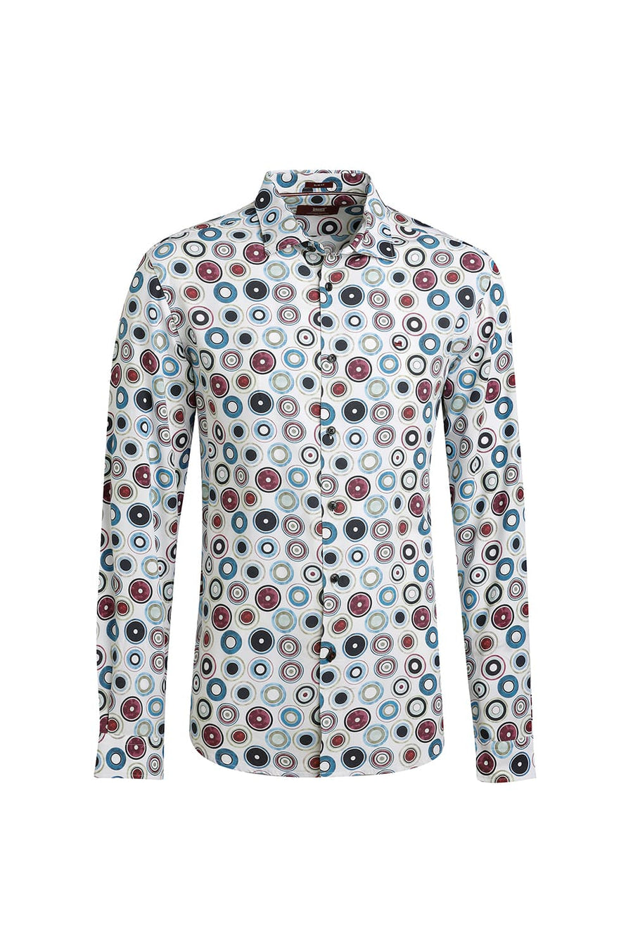 BASICS SLIM FIT BRIGHT WHITE COTTON DIDITAL PRINTED SHIRT