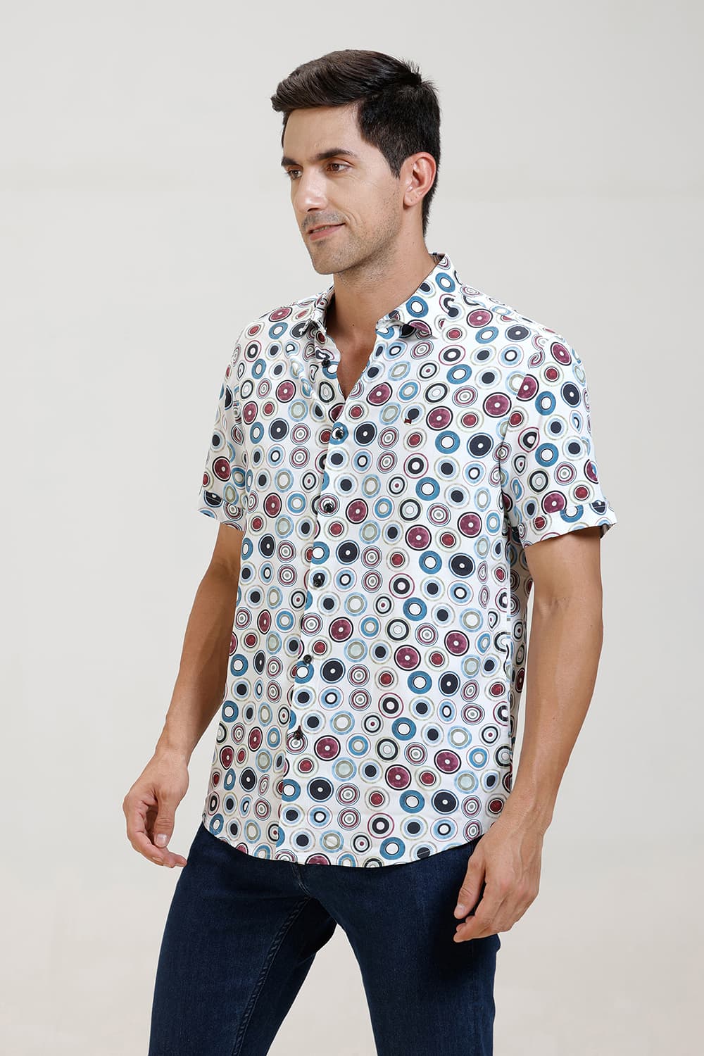 SLIM FIT COTTON DIDITAL PRINTED HALFSLEEVES SHIRT