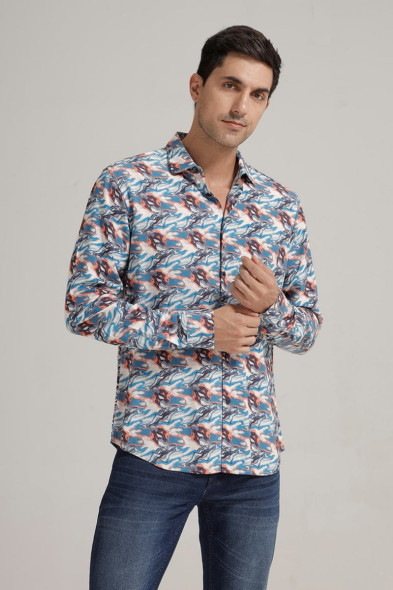SLIM FIT VISCOSE DIGITAL PRINTED SHIRT
