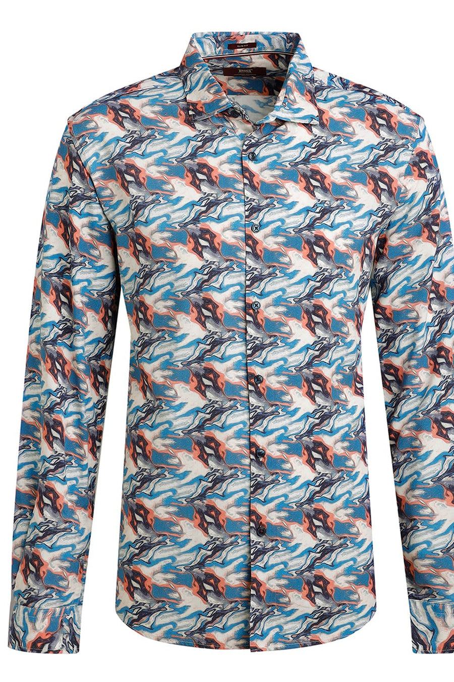 BASICS SLIM FIT GALAXY BLUE VISCOSE DIGITAL PRINTED SHIRT