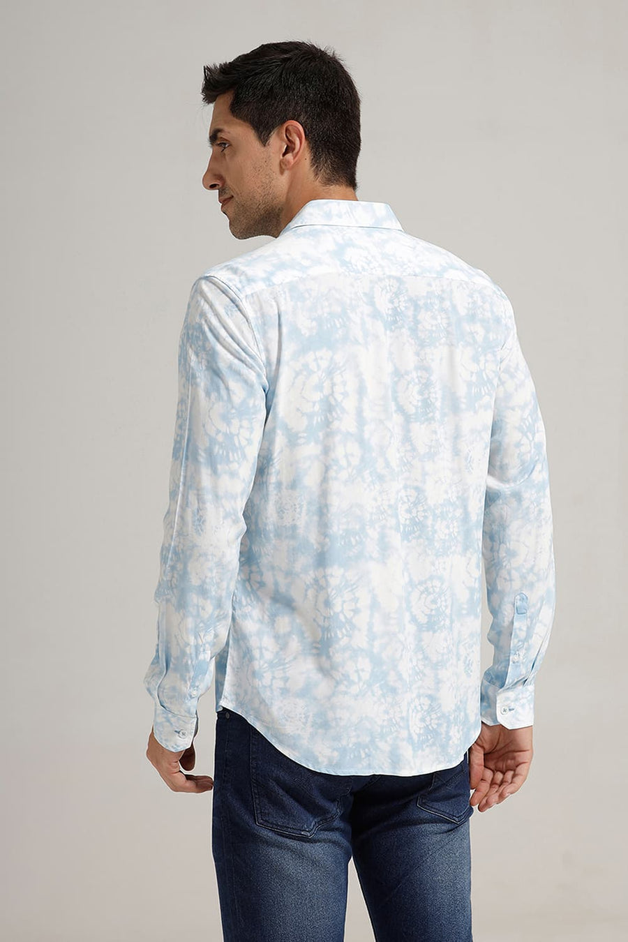 BASICS SLIM FIT BLUE FOG VISCOSE DIGITAL PRINTED SHIRT