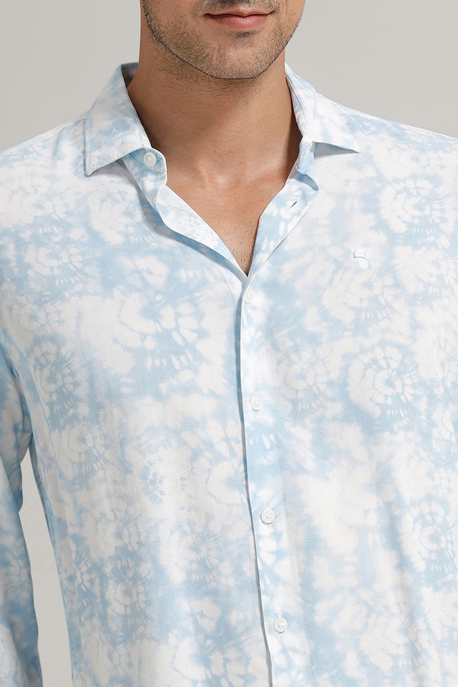 BASICS SLIM FIT BLUE FOG VISCOSE DIGITAL PRINTED SHIRT