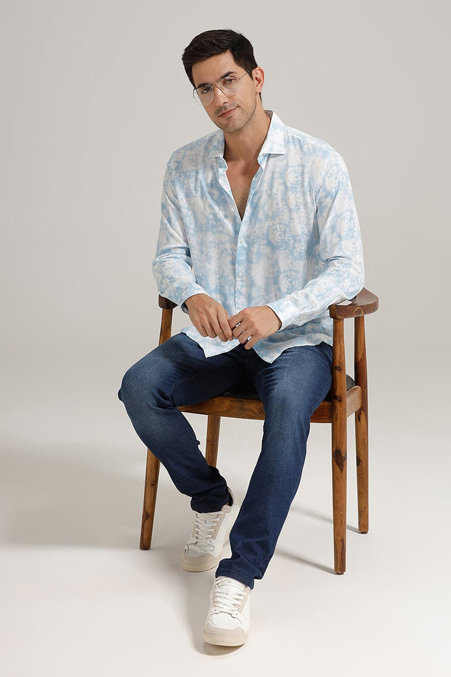 BASICS SLIM FIT BLUE FOG VISCOSE DIGITAL PRINTED SHIRT