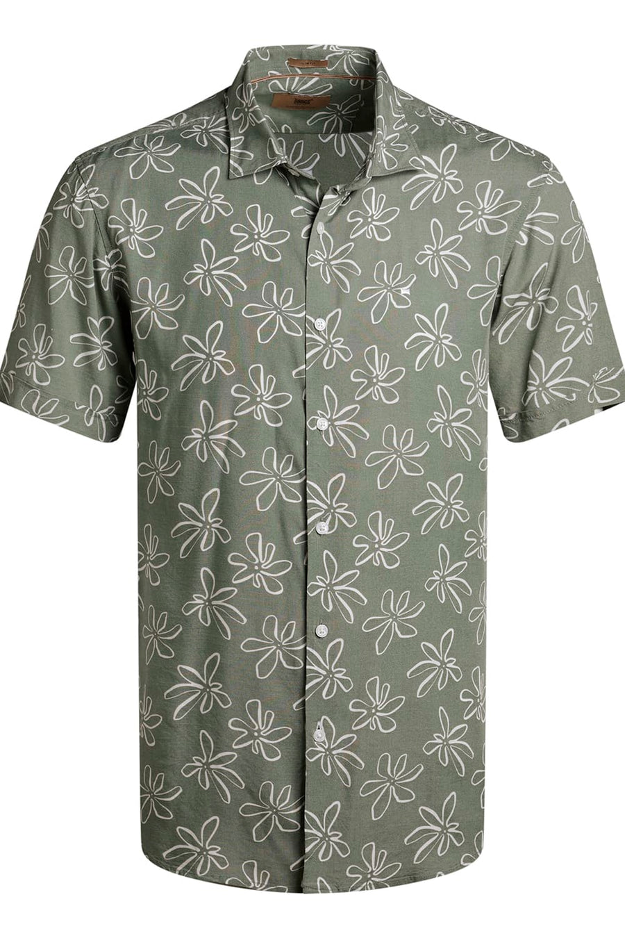 BASICS SLIM FIT FOREST GREEN VISCOSE PRINTED HALFSLEEVES SHIRT