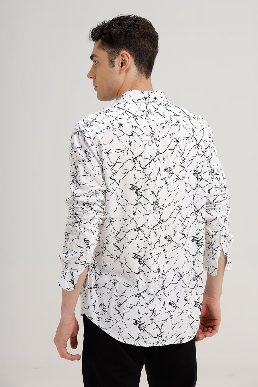 BASICS SLIM FIT WHITE NIGHT VISCOSE PRINTED SHIRT