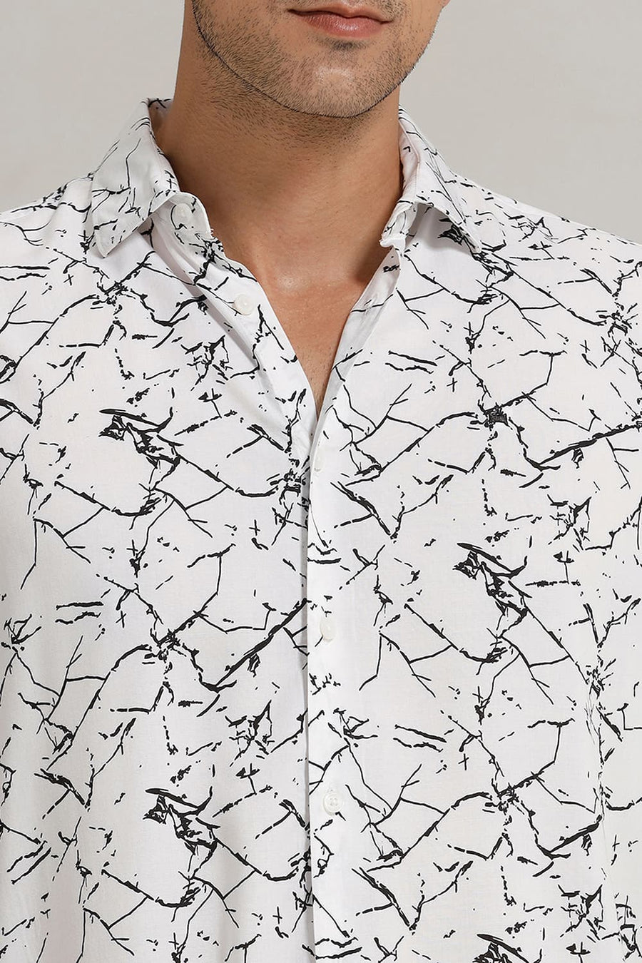 BASICS SLIM FIT WHITE NIGHT VISCOSE PRINTED HALFSLEEVES SHIRT