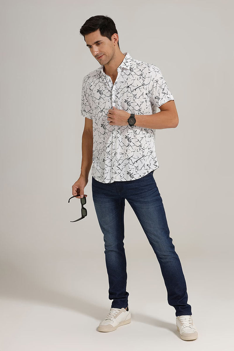 SLIM FIT VISCOSE PRINTED HALFSLEEVES SHIRT