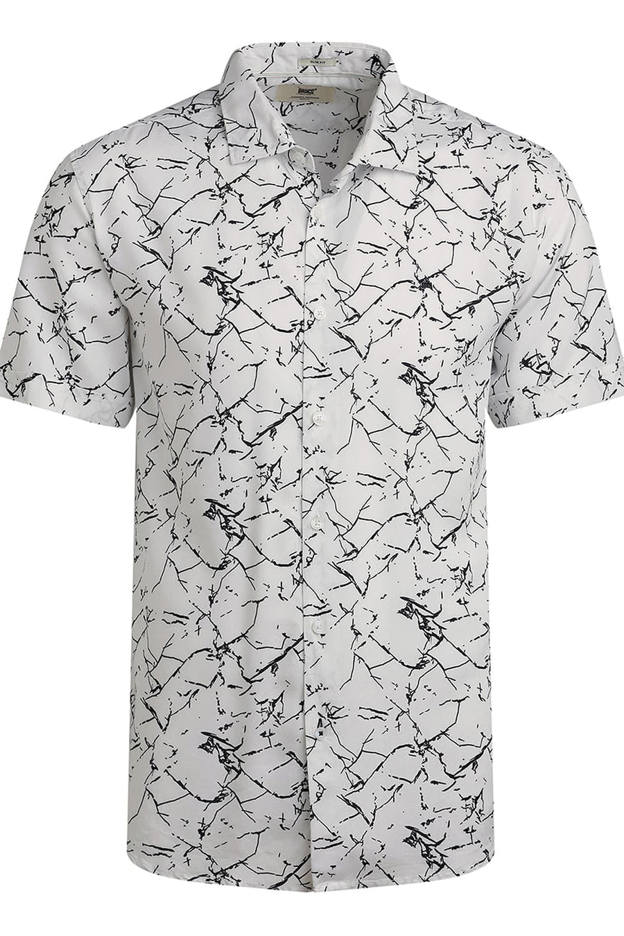 BASICS SLIM FIT WHITE NIGHT VISCOSE PRINTED HALFSLEEVES SHIRT