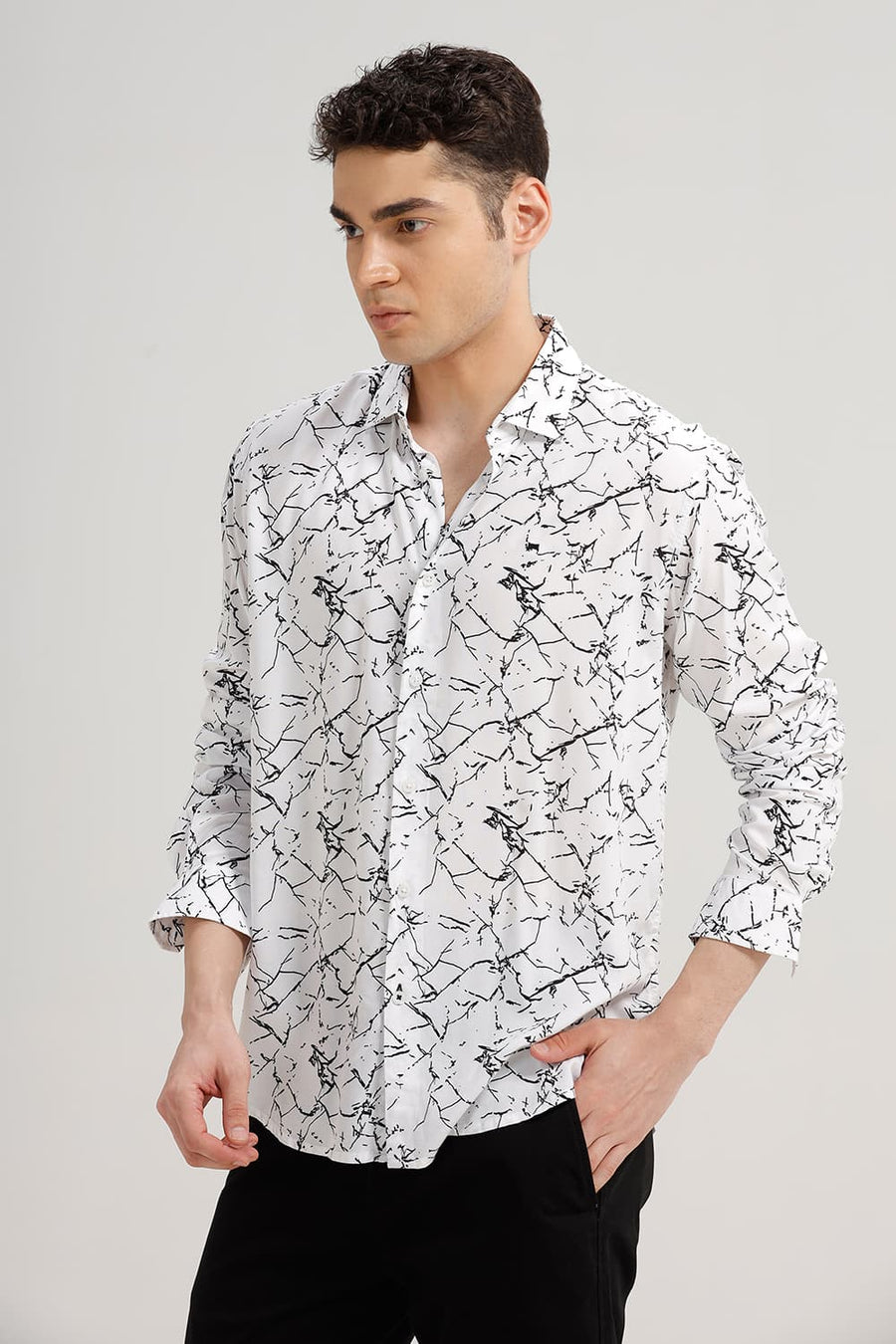 BASICS SLIM FIT WHITE NIGHT VISCOSE PRINTED SHIRT