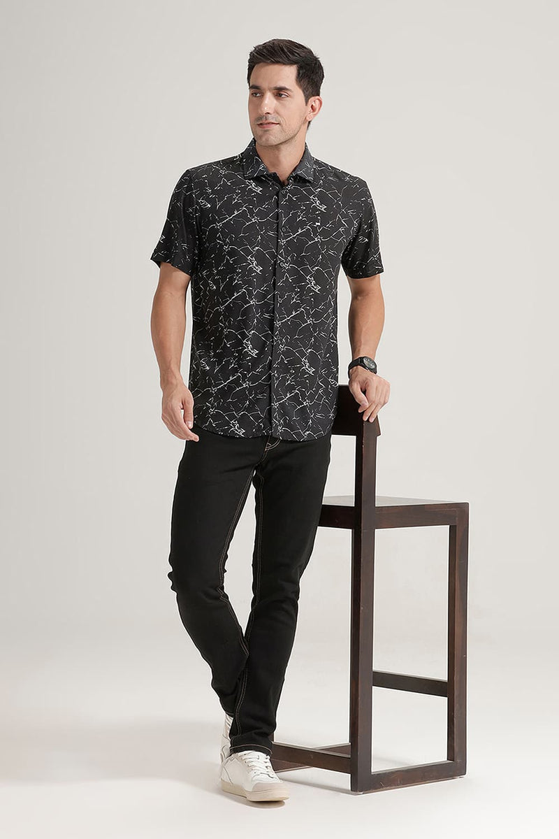 SLIM FIT VISCOSE PRINTED HALFSLEEVES SHIRT