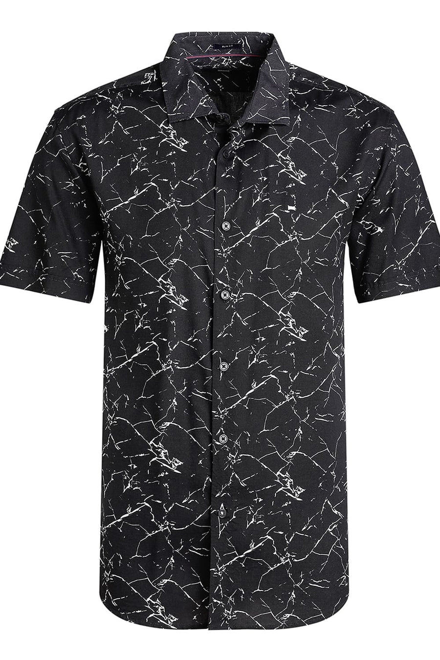 BASICS SLIM FIT BLACK PAPYRUS VISCOSE PRINTED HALFSLEEVES SHIRT