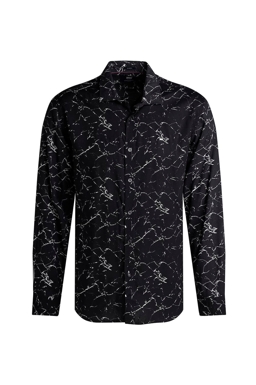 BASICS SLIM FIT BLACK PAPYRUS VISCOSE PRINTED SHIRT