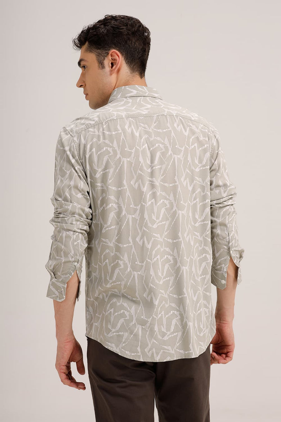 BASICS SLIM FIT ISLAND GREY VISCOSE PRINTED SHIRT