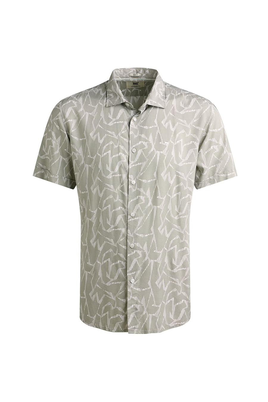 BASICS SLIM FIT ISLAND GREY VISCOSE PRINTED HALFSLEEVES SHIRT
