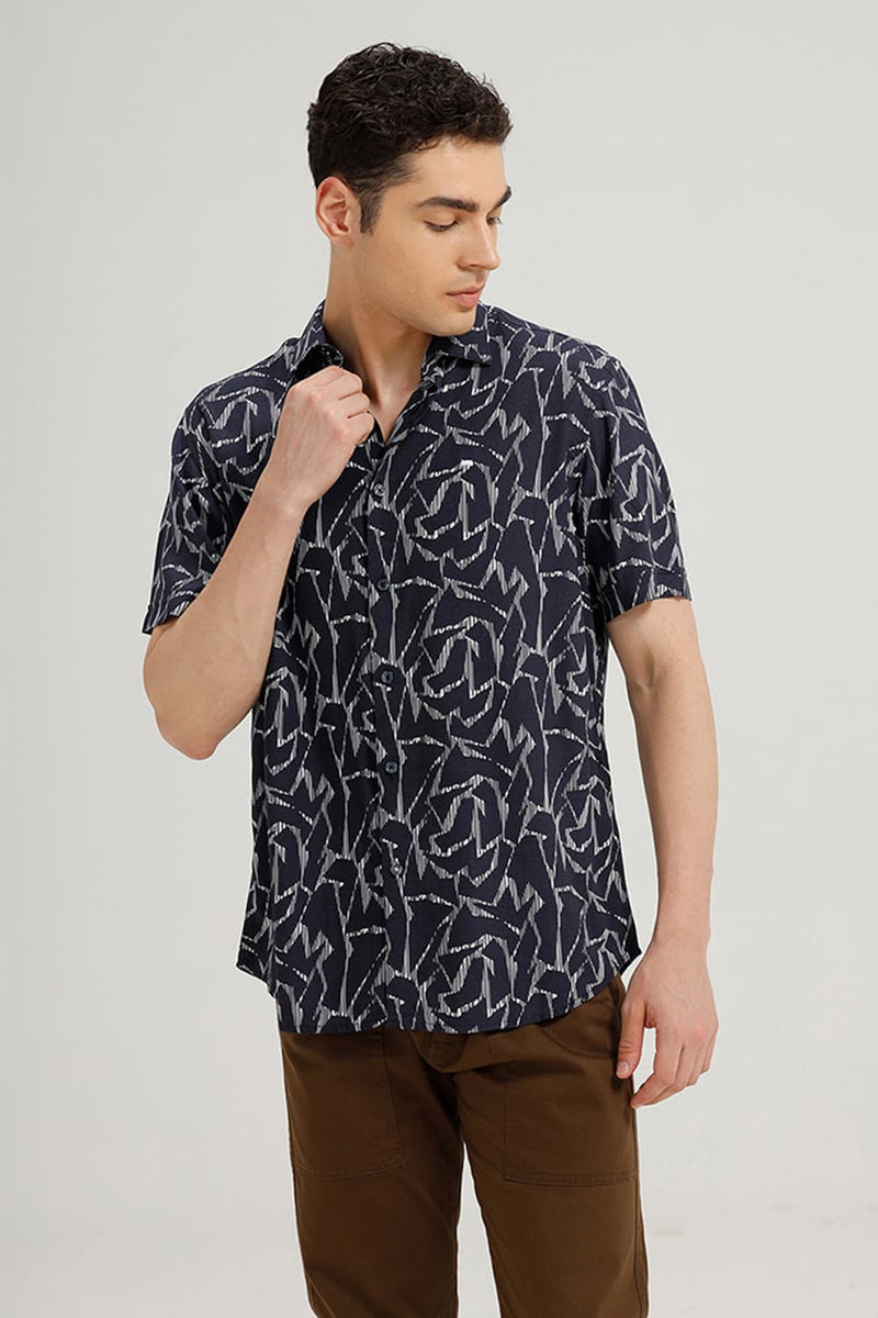 SLIM FIT VISCOSE PRINTED HALFSLEEVES SHIRT
