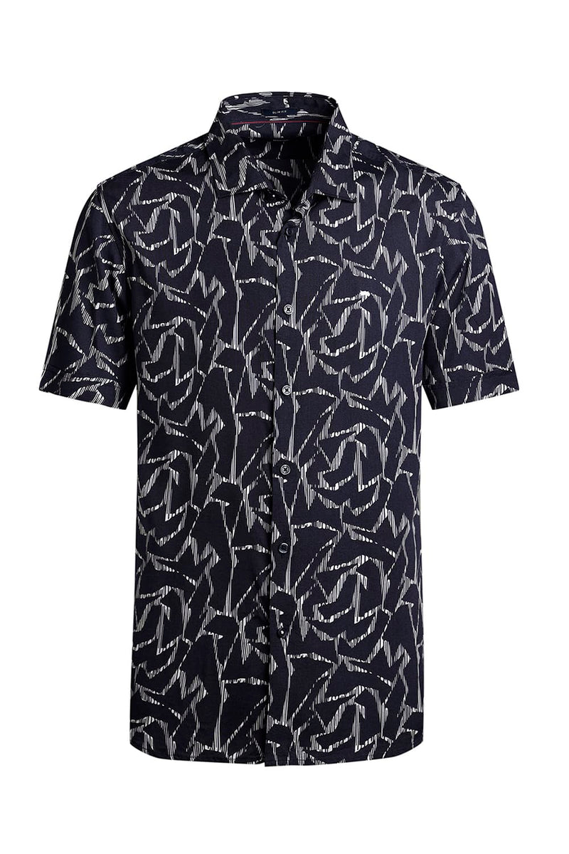 SLIM FIT VISCOSE PRINTED HALFSLEEVES SHIRT