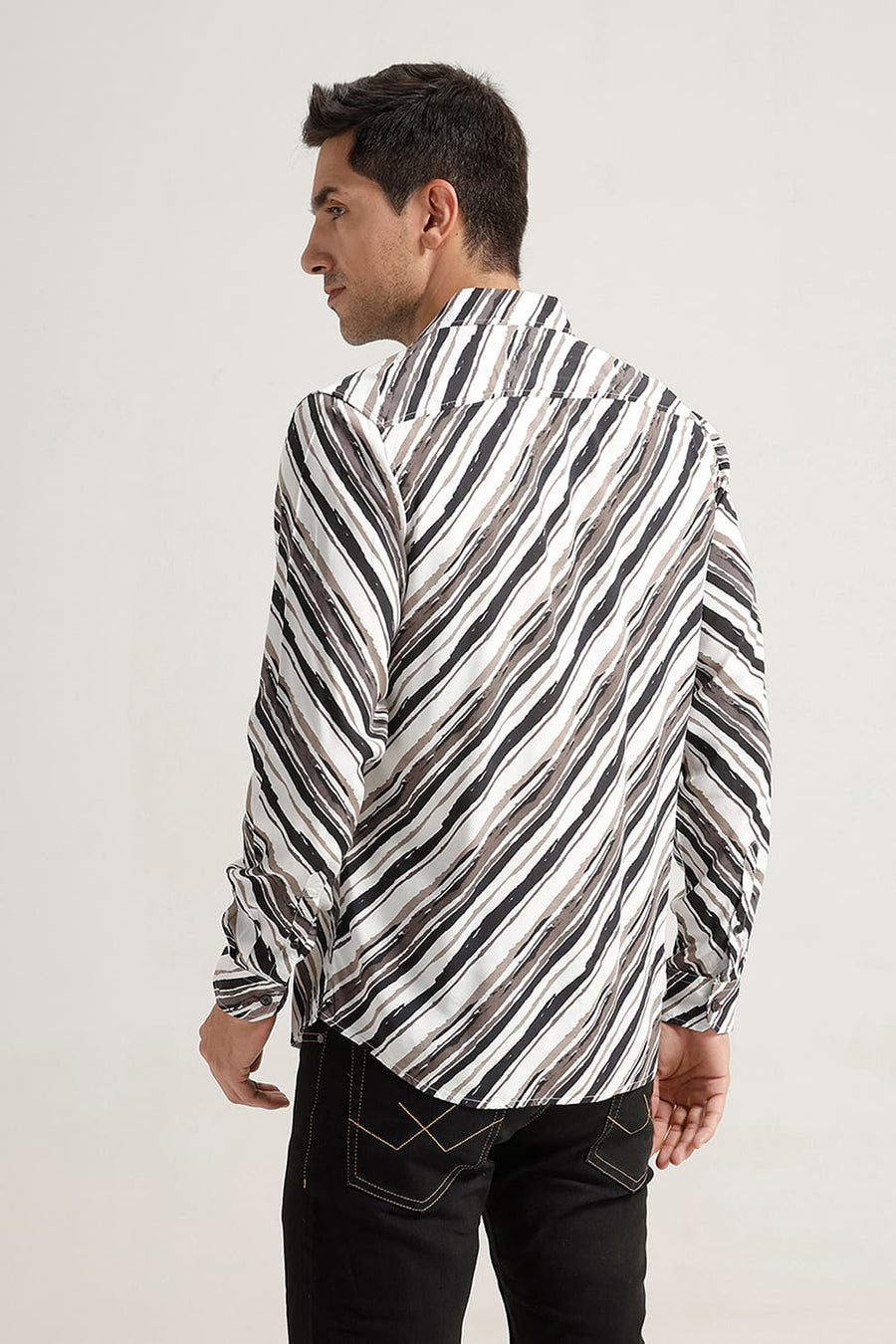 BASICS SLIM FIT BEIGE NIGHT VISCOSE PRINTED SHIRT