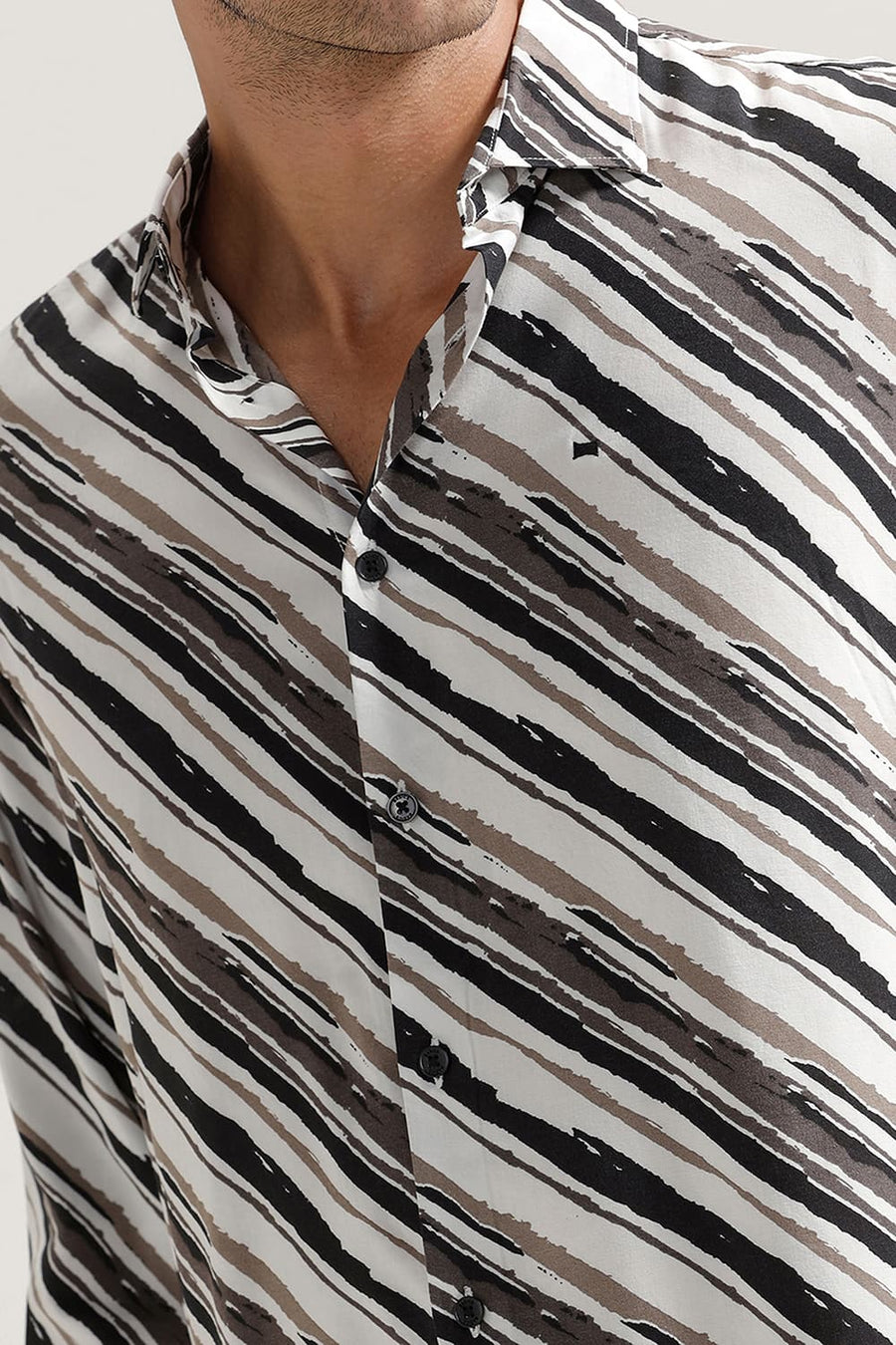 BASICS SLIM FIT BEIGE NIGHT VISCOSE PRINTED SHIRT