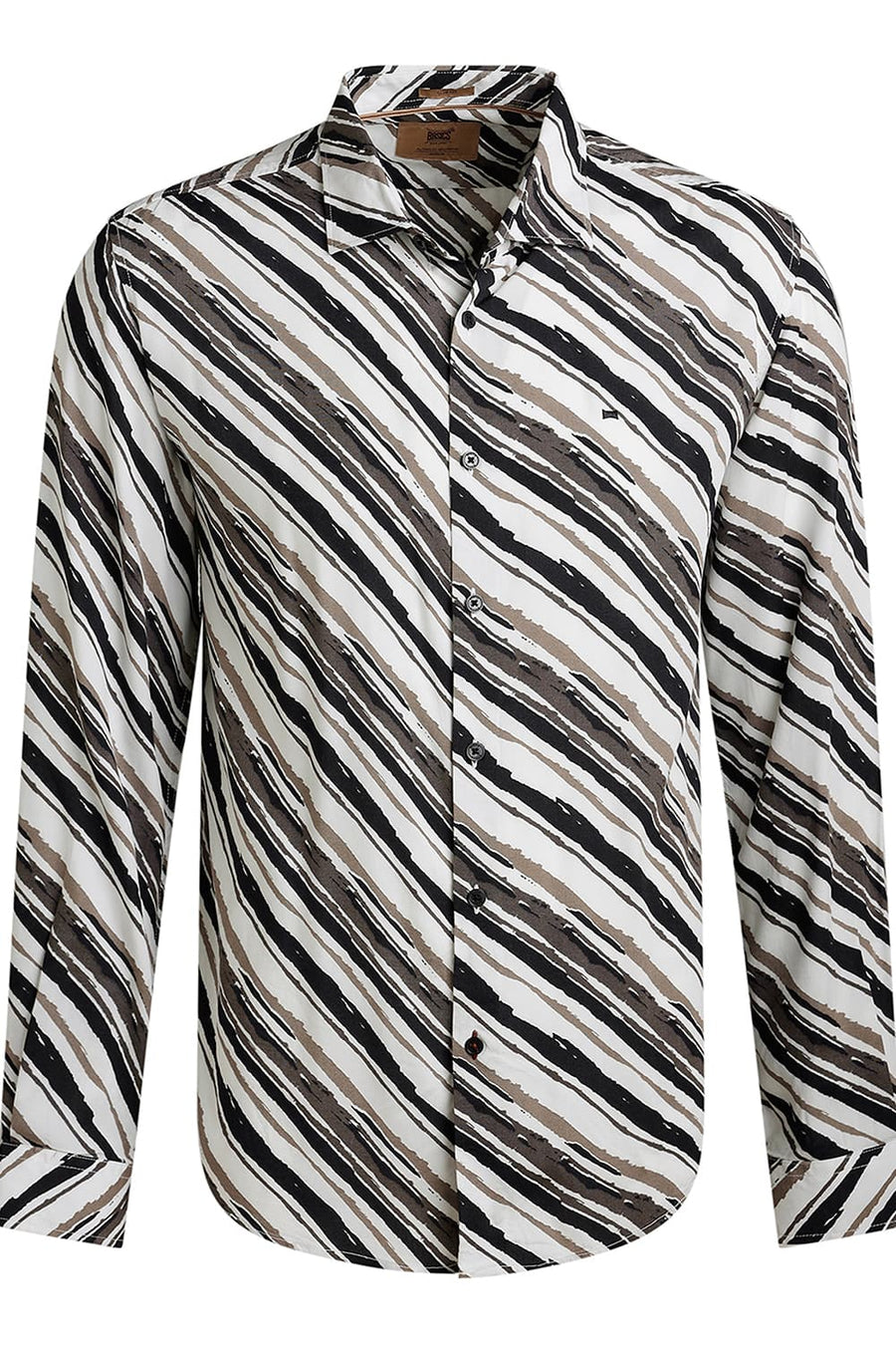 BASICS SLIM FIT BEIGE NIGHT VISCOSE PRINTED SHIRT