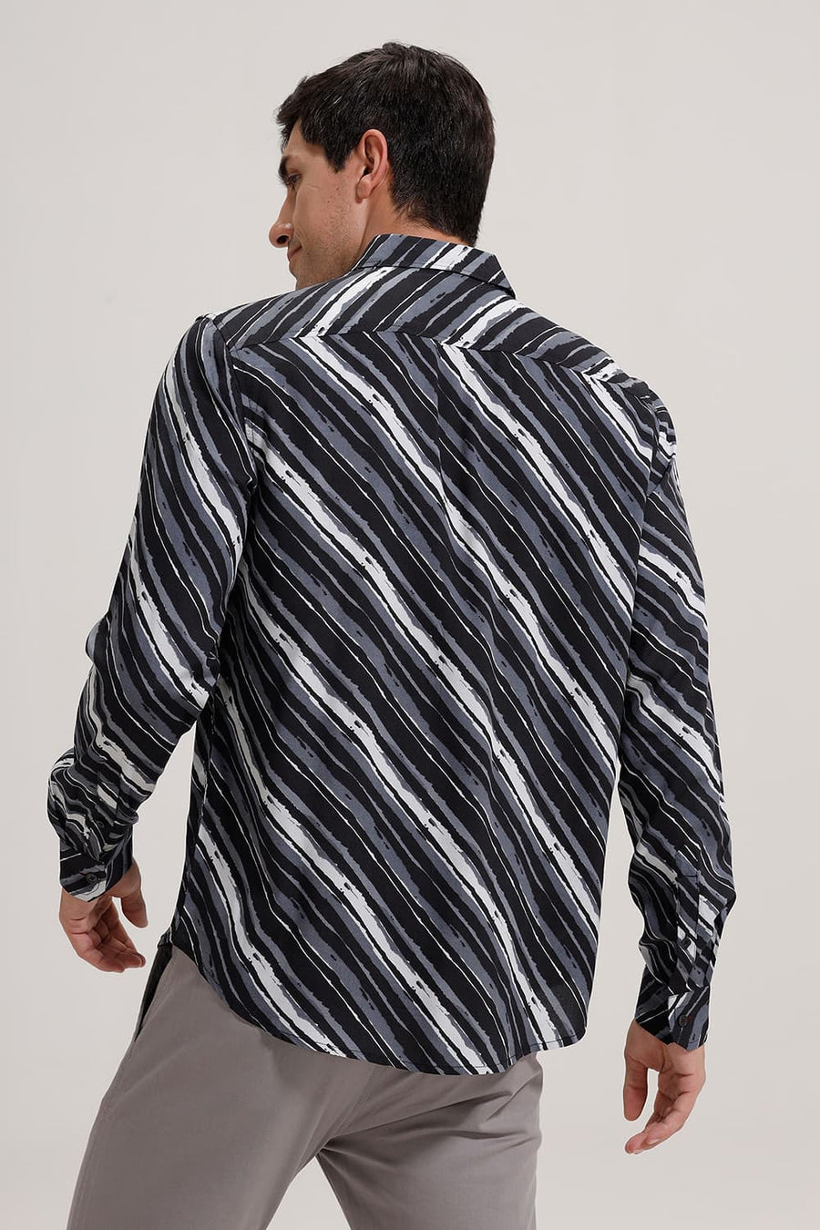 BASICS SLIM FIT GREY IRON VISCOSE PRINTED SHIRT