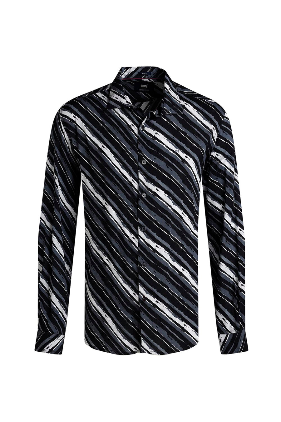 BASICS SLIM FIT GREY IRON VISCOSE PRINTED SHIRT