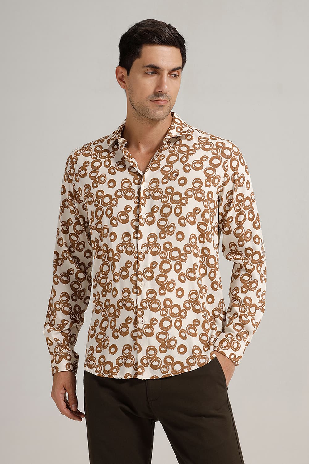 SLIM FIT VISCOSE PRINTED SHIRT
