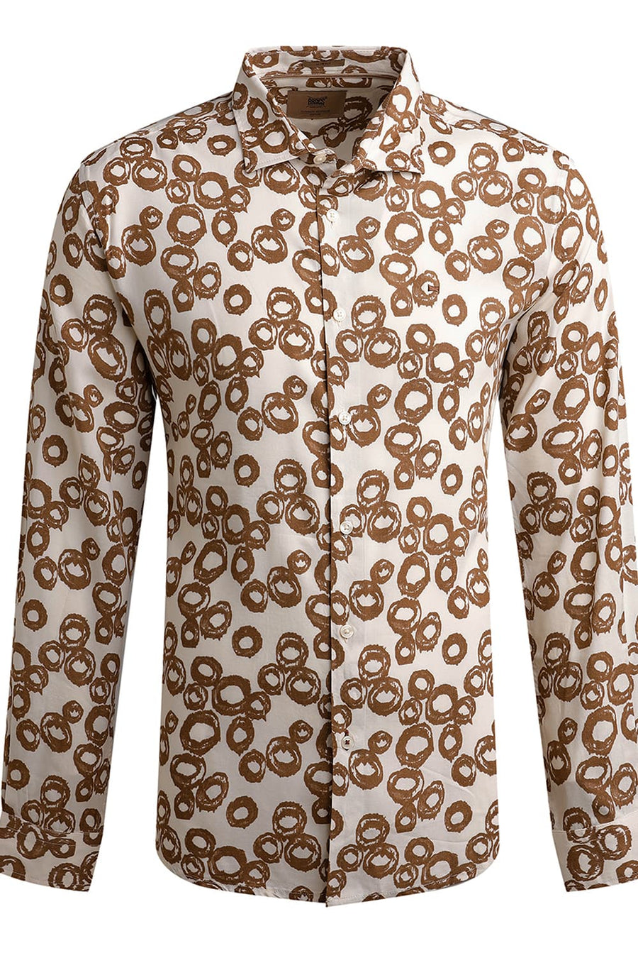 BASICS SLIM FIT BEIGE COCOA VISCOSE PRINTED SHIRT