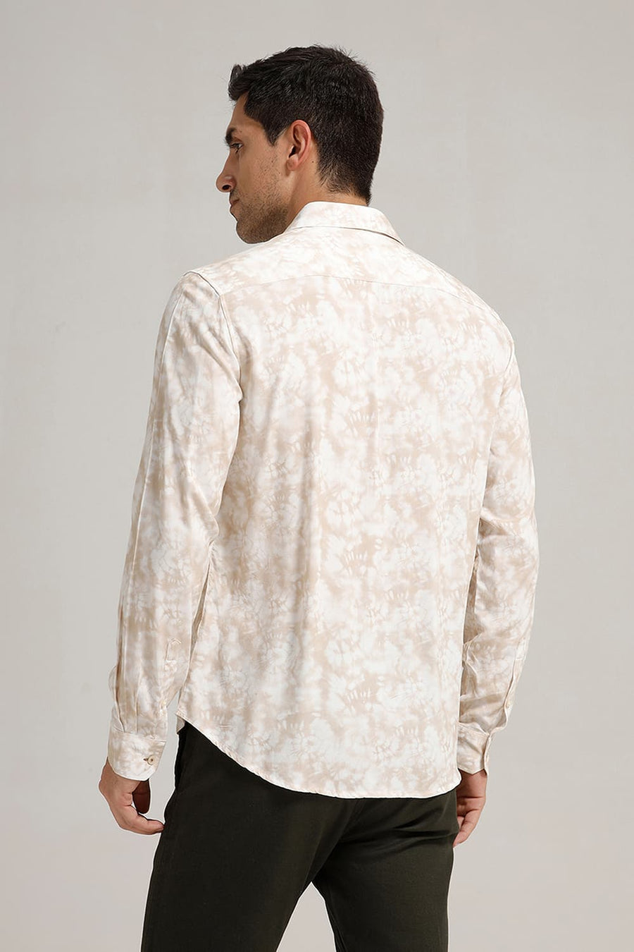 BASICS SLIM FIT BEIGE RICE VISCOSE DIGITAL PRINTED SHIRT