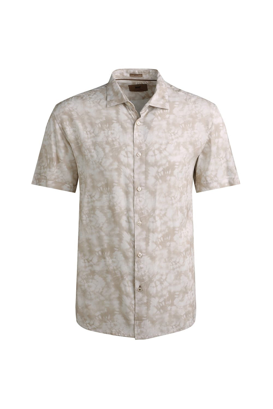 BASICS SLIM FIT BEIGE RICE VISCOSE DIGITAL PRINTED HALFSLEEVES SHIRT
