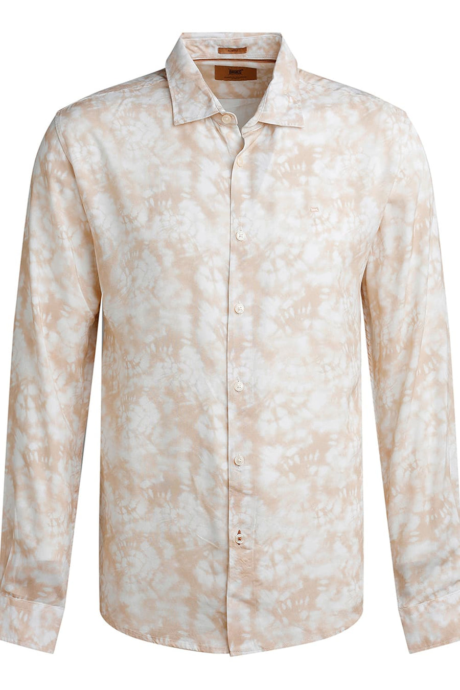 BASICS SLIM FIT BEIGE RICE VISCOSE DIGITAL PRINTED SHIRT