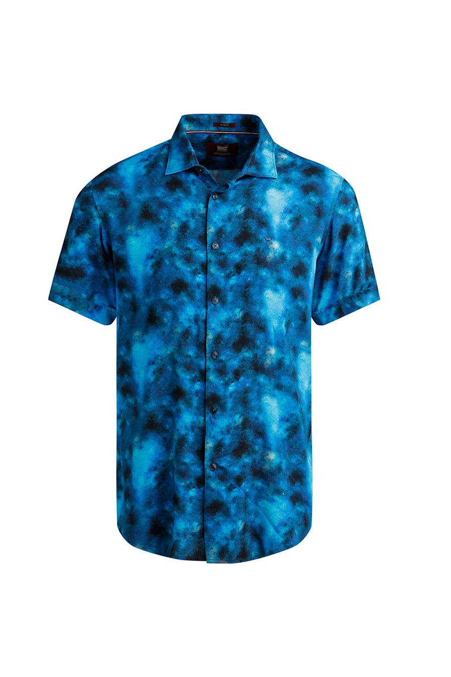BASICS SLIM FIT MIDBLUE JEWEL VISCOSE DIGITAL PRINTED HALFSLEEVES SHIRT