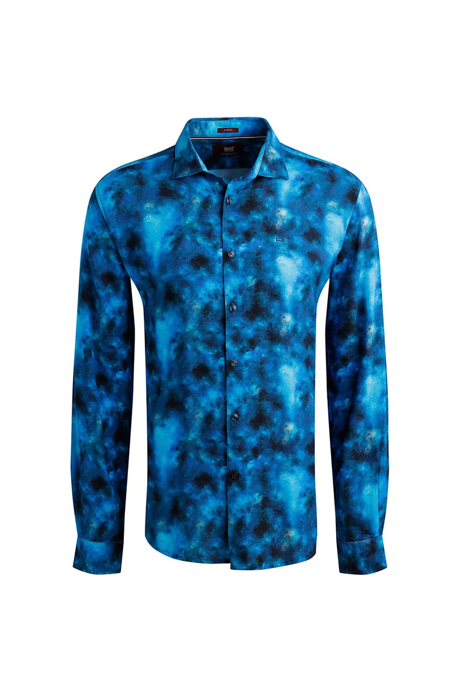 BASICS SLIM FIT MIDBLUE JEWEL VISCOSE DIGITAL PRINTED SHIRT