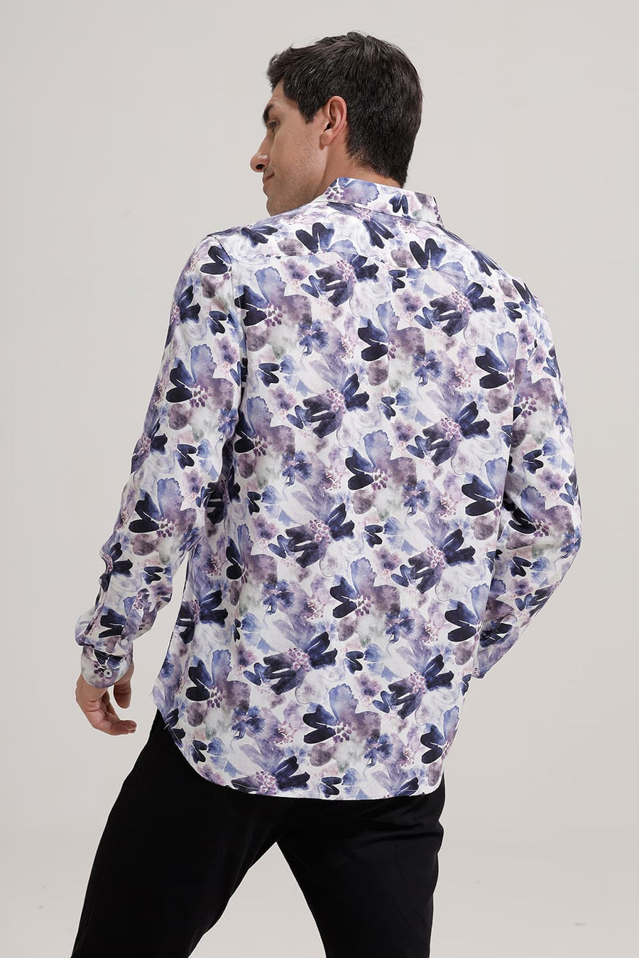 BASICS SLIM FIT PLUM PURPLE VISCOSE DIGITAL PRINTED SHIRT